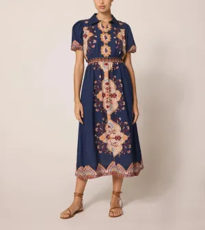 Asha Midi Dress in Navy Lagos by Cleobella
