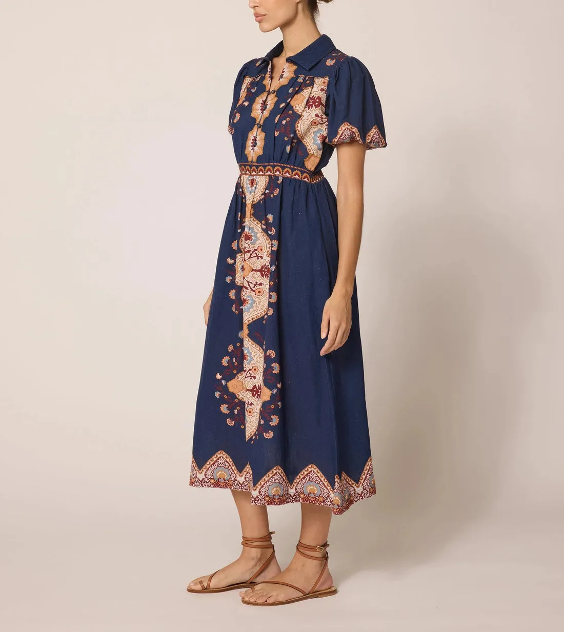 Asha Midi Dress in Navy Lagos by Cleobella