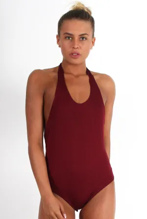 Athene Burgundy Halter Neck Bodysuit