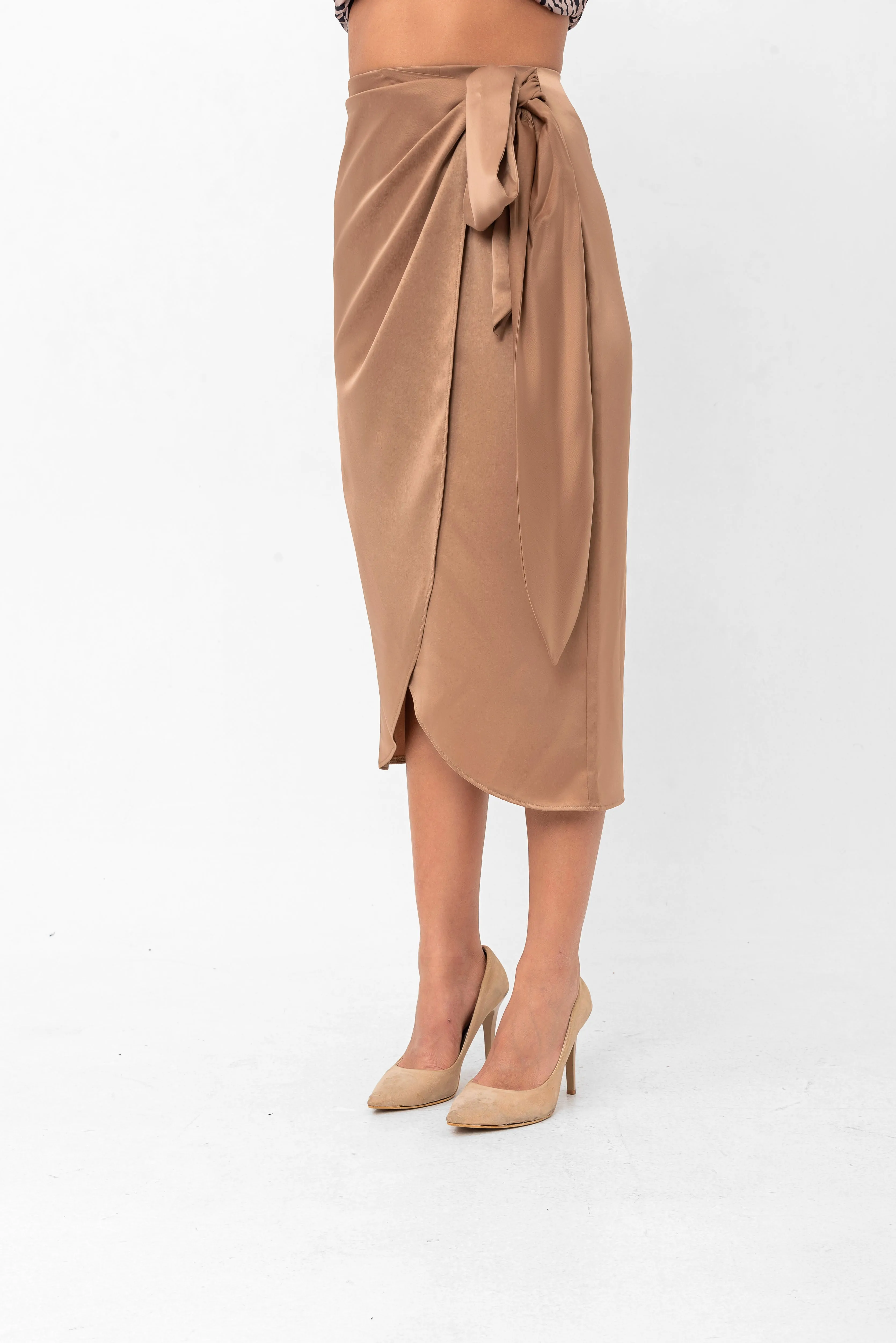 Audriana Wrap-Around Midi Skirt - Brown