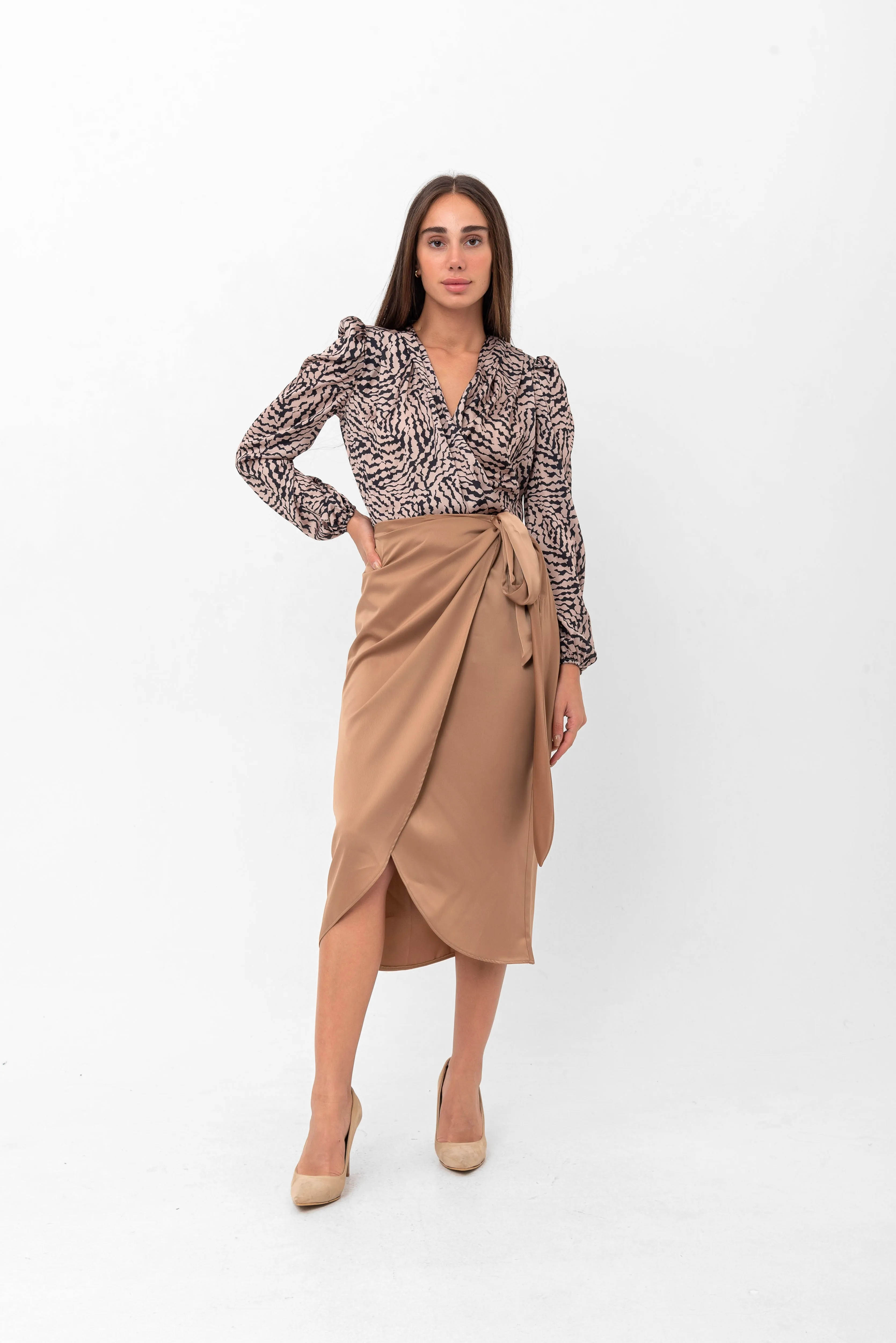 Audriana Wrap-Around Midi Skirt - Brown