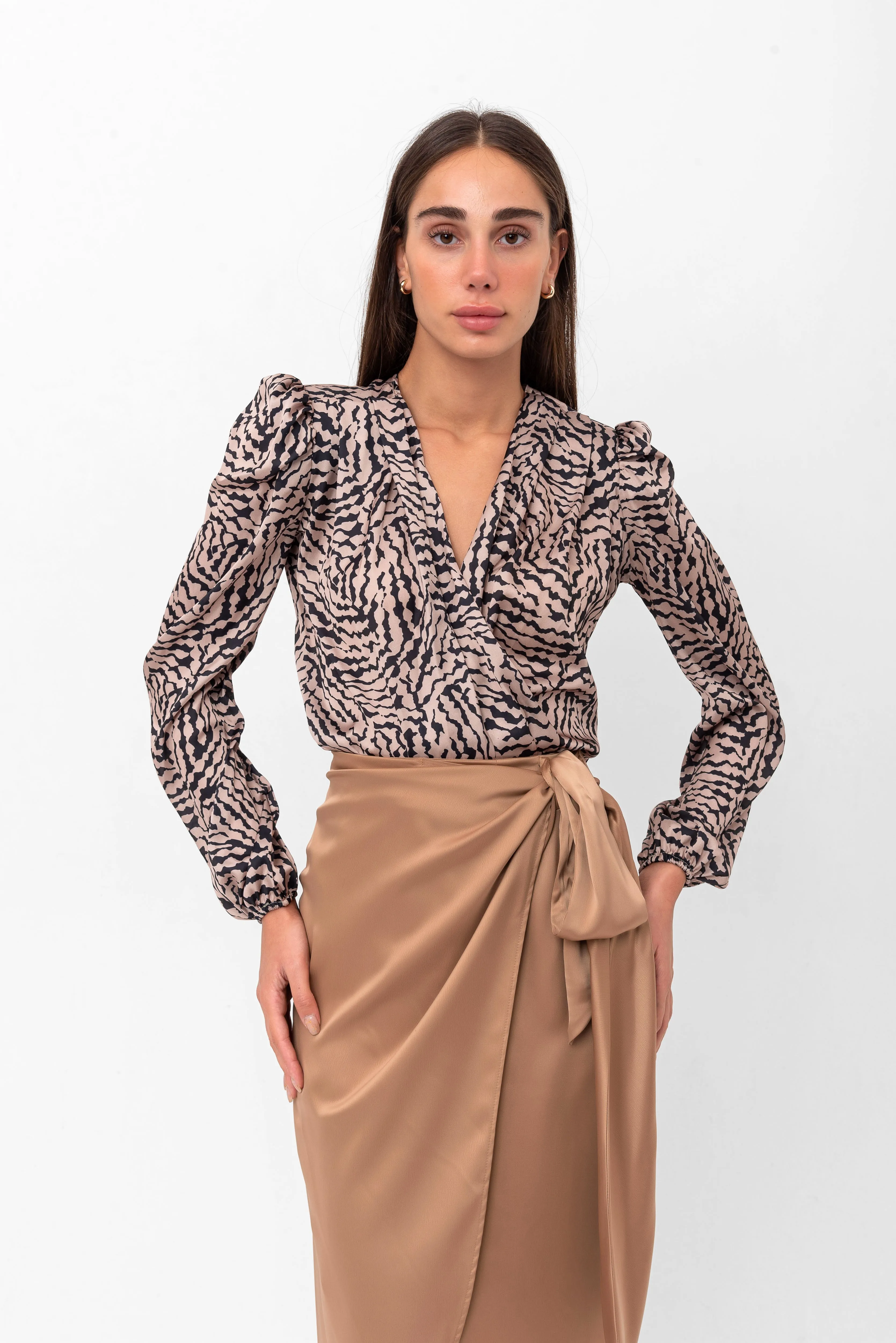 Audriana Wrap-Around Midi Skirt - Brown
