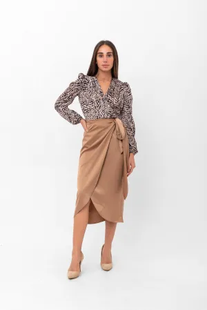 Audriana Wrap-Around Midi Skirt - Brown