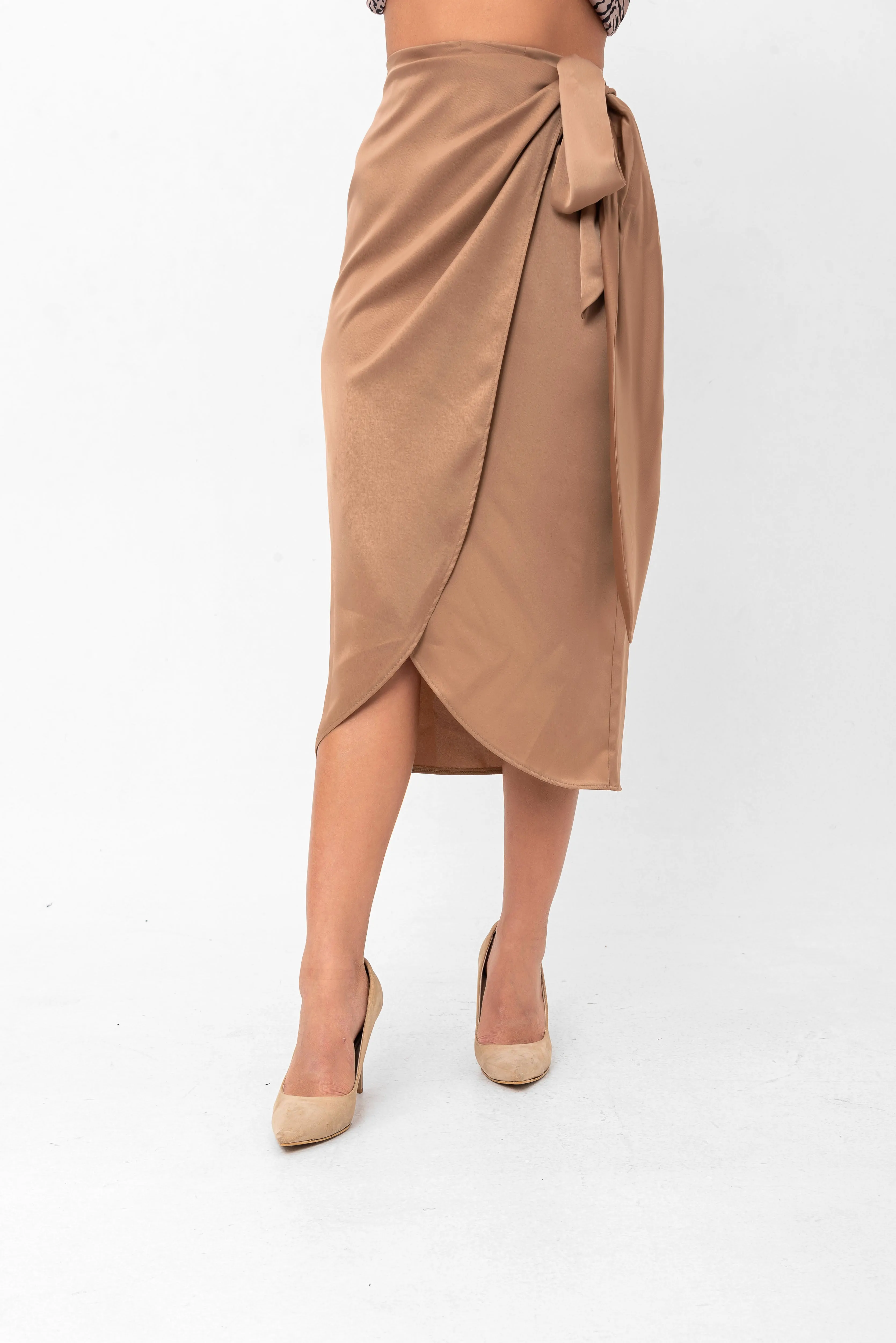 Audriana Wrap-Around Midi Skirt - Brown