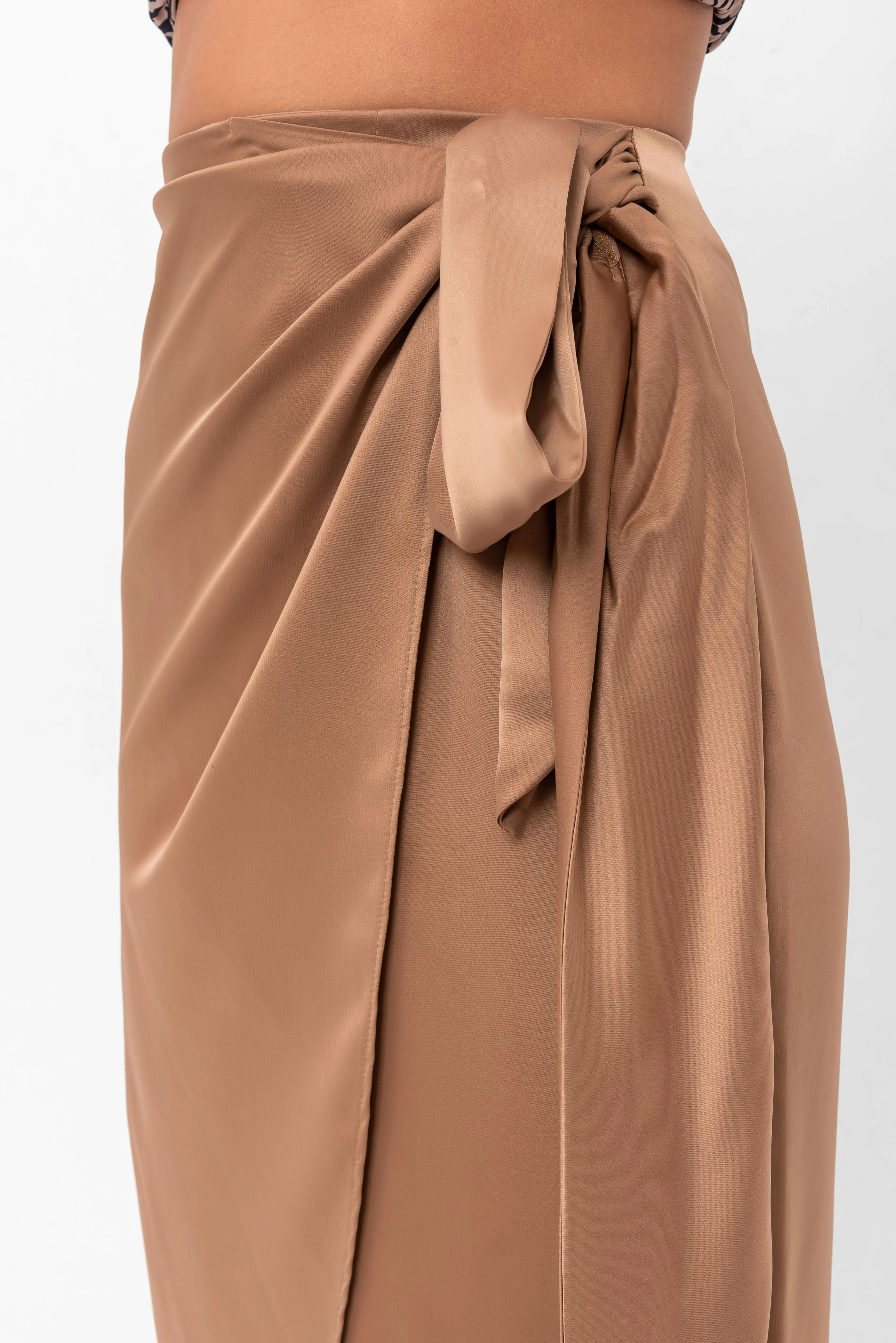 Audriana Wrap-Around Midi Skirt - Brown