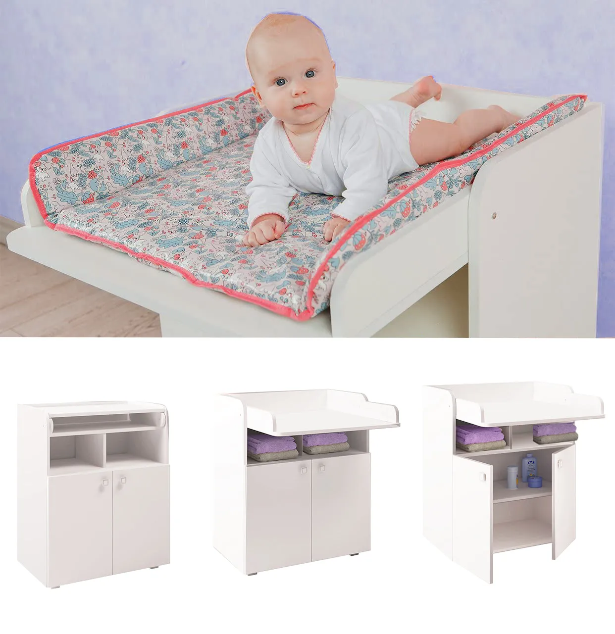 Baby Changing Unit | Large Storage Pockets & Cupboards | High Quality Modern Design | White