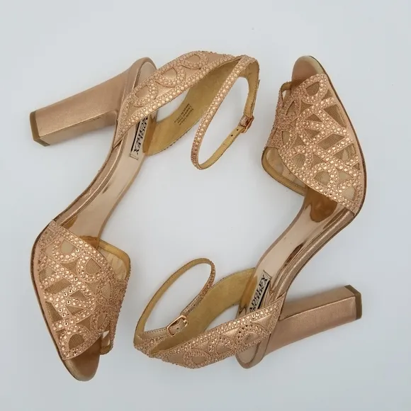 Badgley Mischka Hart Crystal Embellished Evening Shoes, Rose Gold, Women's 9.5