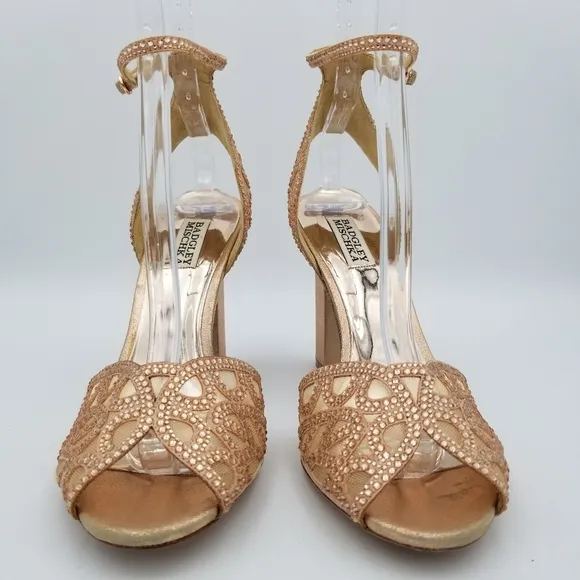 Badgley Mischka Hart Crystal Embellished Evening Shoes, Rose Gold, Women's 9.5