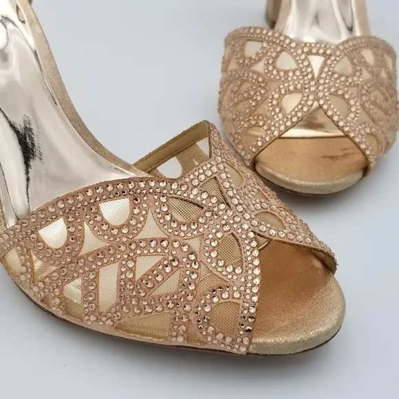 Badgley Mischka Hart Crystal Embellished Evening Shoes, Rose Gold, Women's 9.5