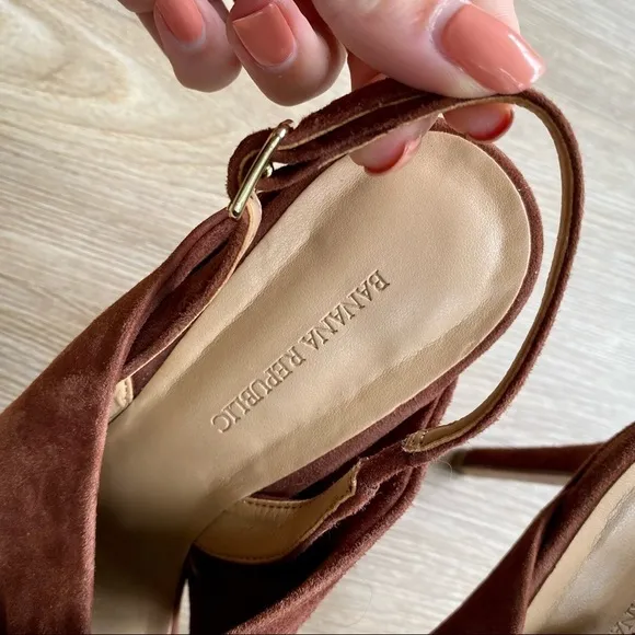Banana Republic Jessa Brown Suede Slingback Heels | Peep Toe | Criss Cross Strap