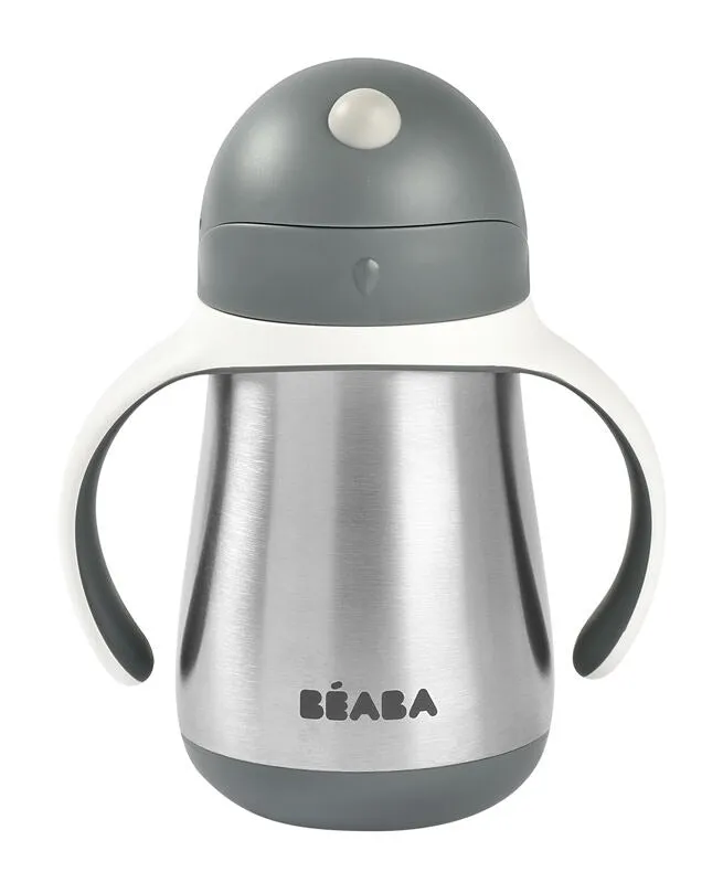Beaba Stainless Steel Straw Cup 250ml - Mineral Grey