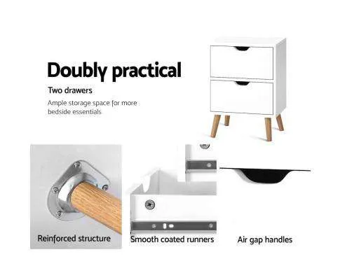 Bedside Tables Drawers Side Table Nightstand White Storage Cabinet Wood