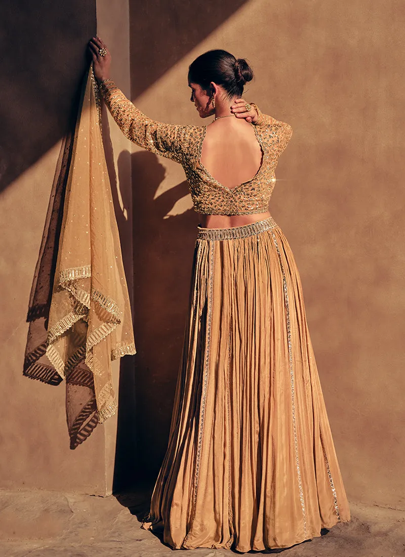 Beige Golden Sequence Embroidery Traditional Lehenga Choli