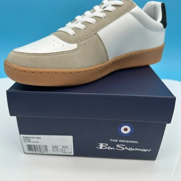 Ben‎ Sherman Men's Hyde Lace Up Retro Feel Sneakers, Size 9D, White/Black/Gum