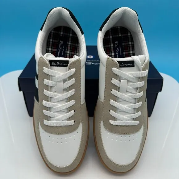Ben‎ Sherman Men's Hyde Lace Up Retro Feel Sneakers, Size 9D, White/Black/Gum
