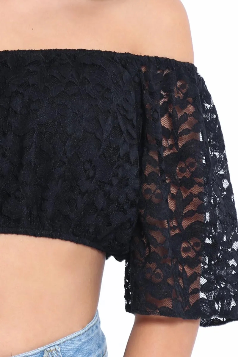 Black Bardot Mesh Crop Top - Mally