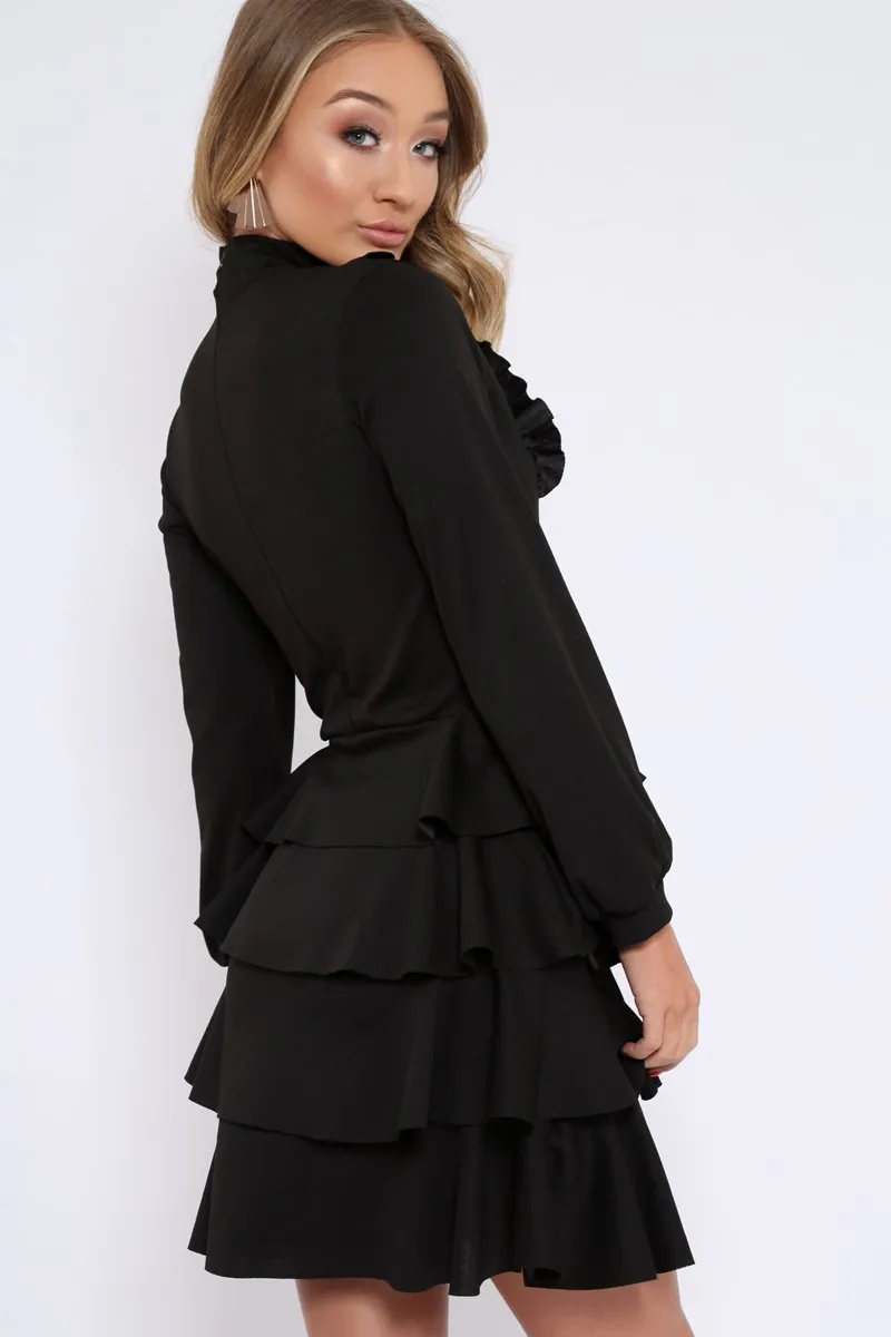Black Frill Tie Bow Dress - Sania