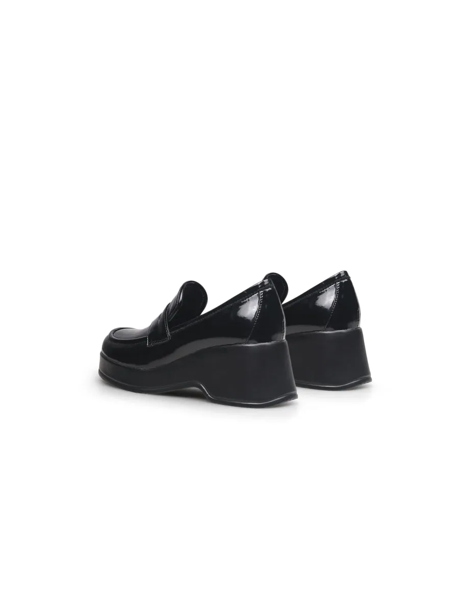 Black Glossy Leather Platform Loafer