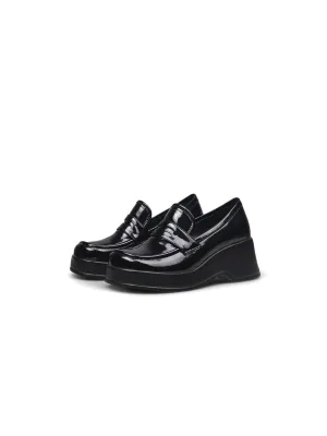 Black Glossy Leather Platform Loafer