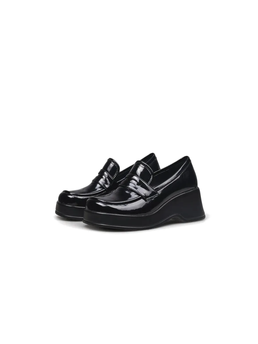 Black Glossy Leather Platform Loafer