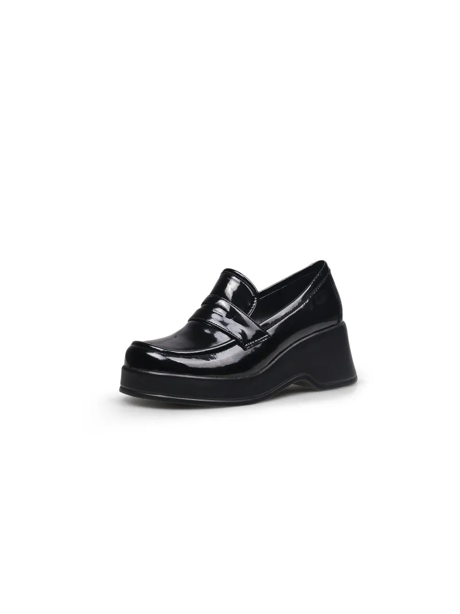 Black Glossy Leather Platform Loafer