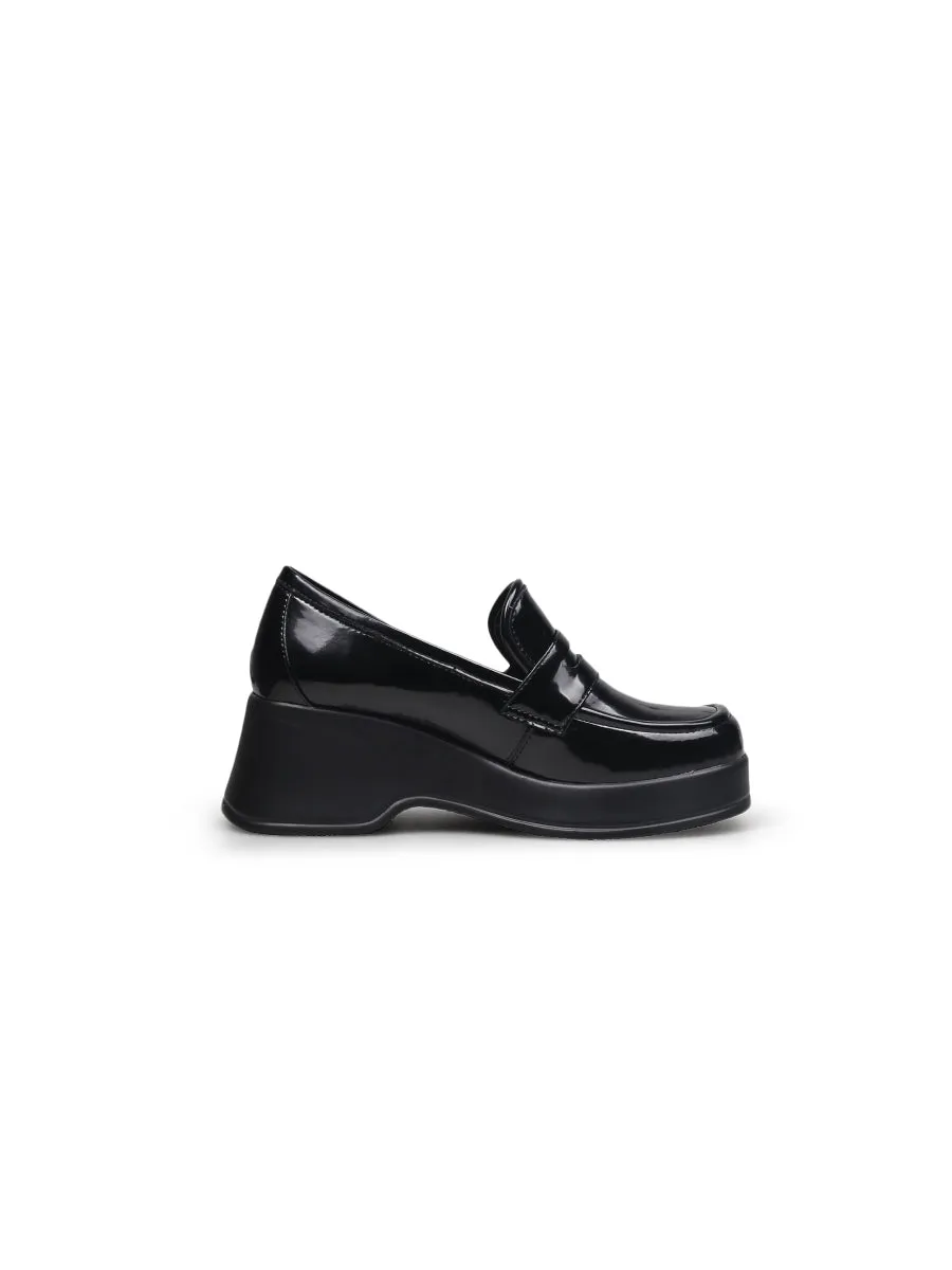 Black Glossy Leather Platform Loafer