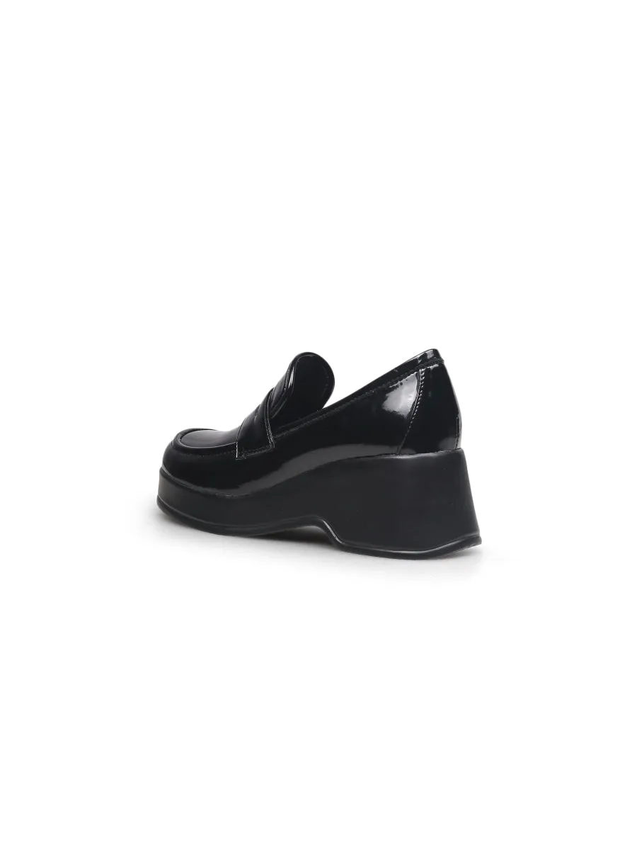 Black Glossy Leather Platform Loafer