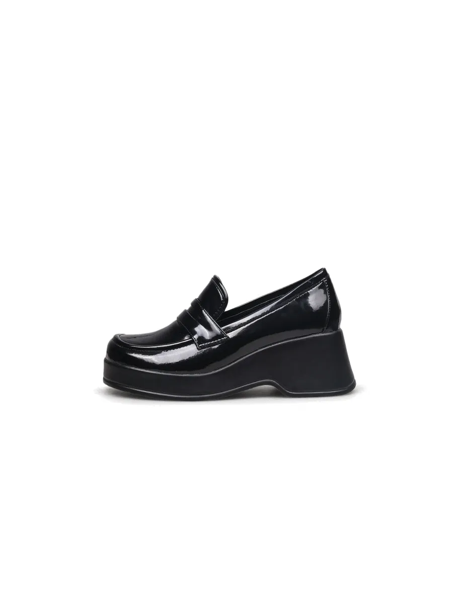 Black Glossy Leather Platform Loafer