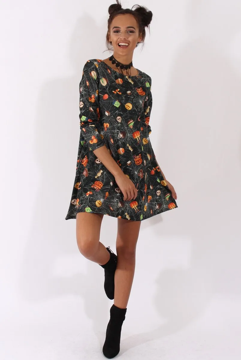 Black Halloween Trick Or Treat Swing Dress - Sugar