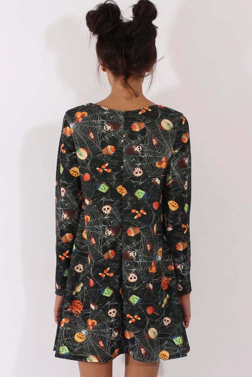 Black Halloween Trick Or Treat Swing Dress - Sugar