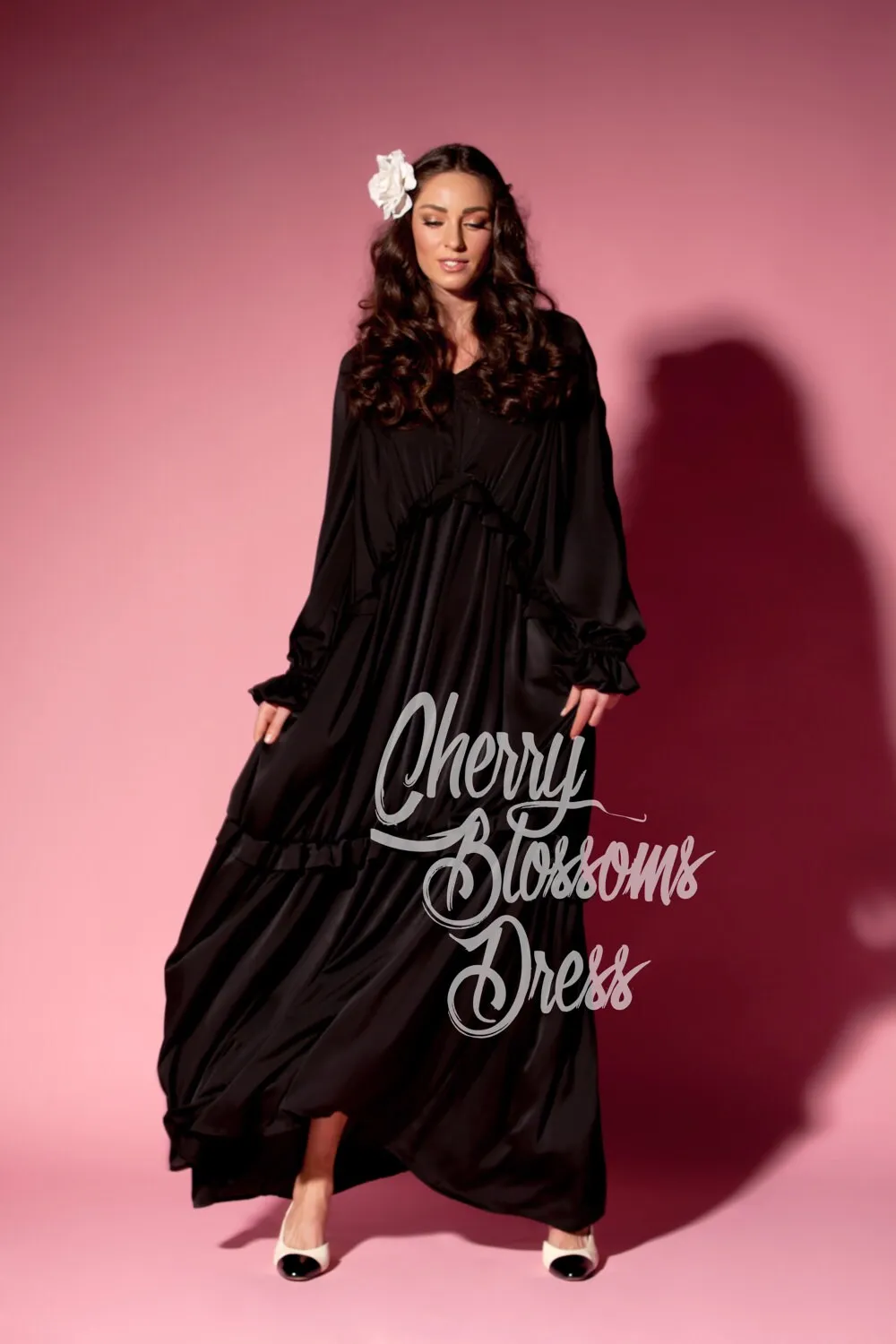 Black Satin Dress, Formal Dress, Long Sleeve Dress, Elegant Dress, Victorian Dress, Winter Dress, St. Valentines Dress, Kaftan Dress