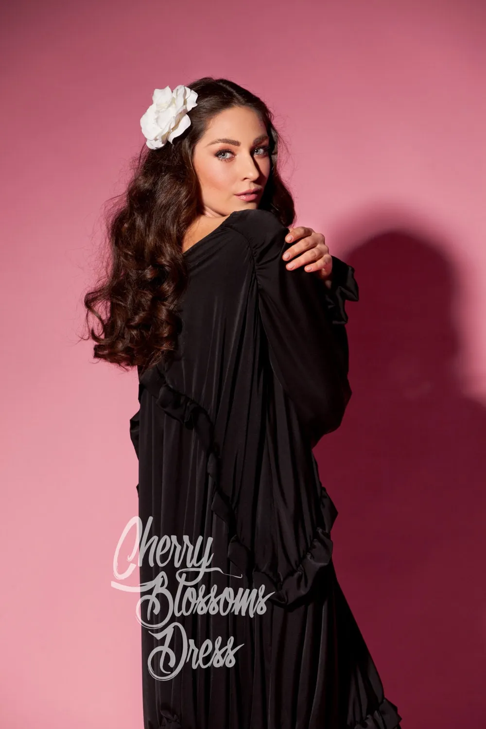 Black Satin Dress, Formal Dress, Long Sleeve Dress, Elegant Dress, Victorian Dress, Winter Dress, St. Valentines Dress, Kaftan Dress