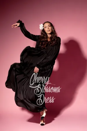 Black Satin Dress, Formal Dress, Long Sleeve Dress, Elegant Dress, Victorian Dress, Winter Dress, St. Valentines Dress, Kaftan Dress