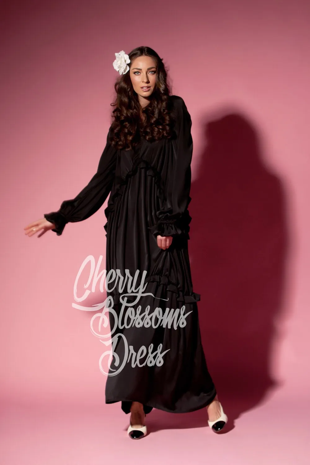 Black Satin Dress, Formal Dress, Long Sleeve Dress, Elegant Dress, Victorian Dress, Winter Dress, St. Valentines Dress, Kaftan Dress