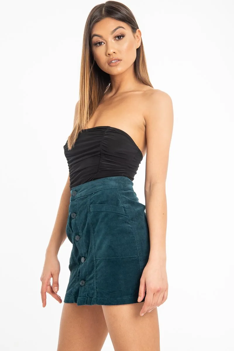 Black Strapless Ruched Side Bodysuit - Jaci
