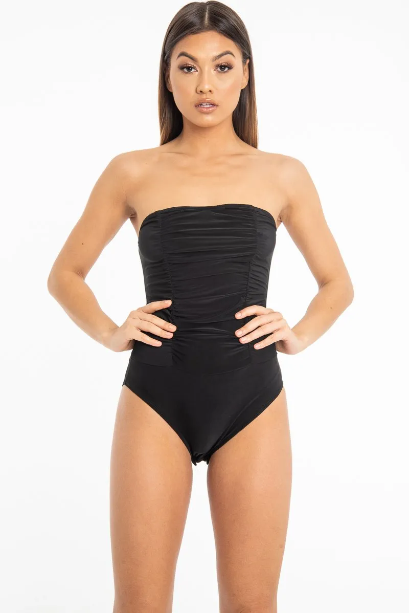 Black Strapless Ruched Side Bodysuit - Jaci