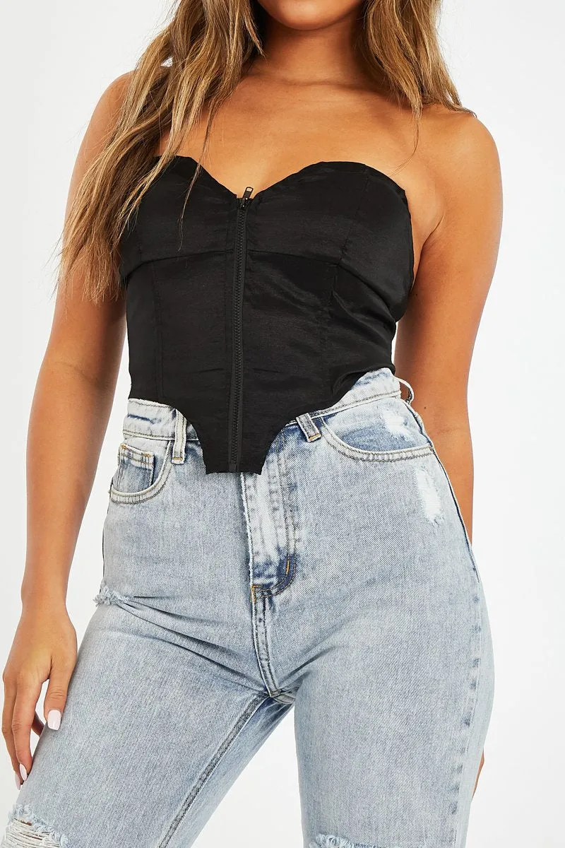Black Taffeta Sheen Finish Corset Top - Arami