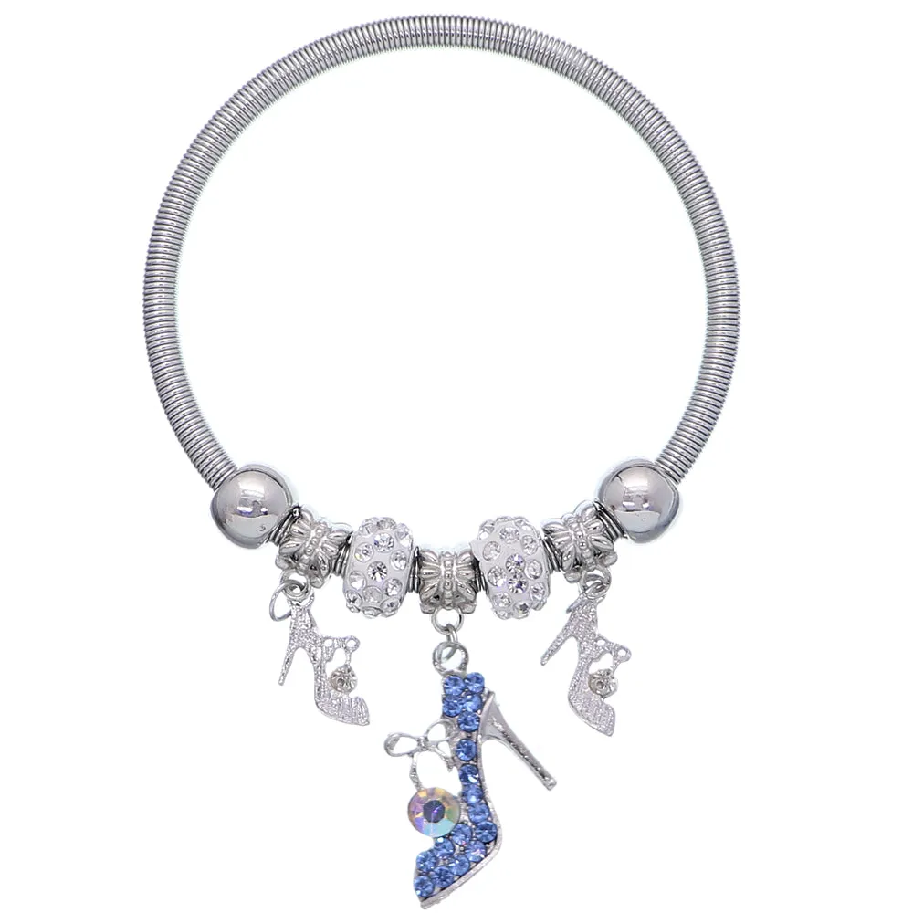 Blue Fireball High Heel Shoe Charm Stretch Bracelet