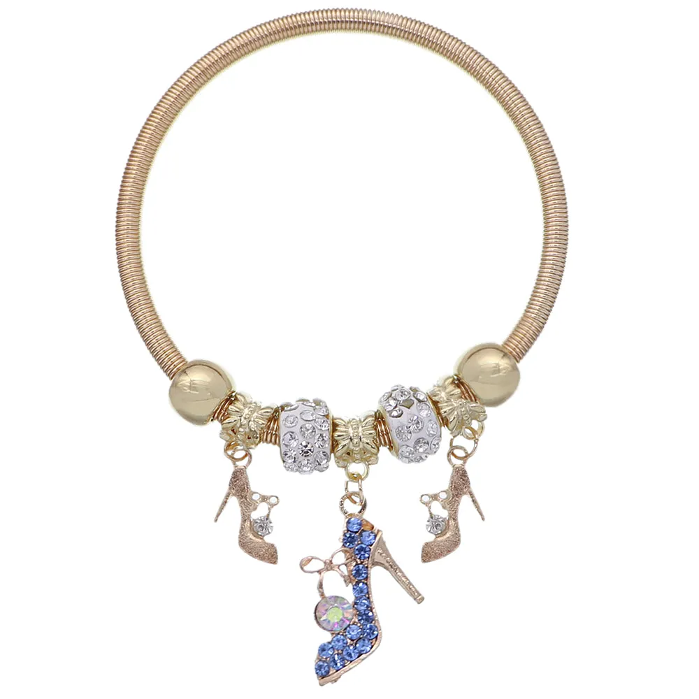 Blue Fireball High Heel Shoe Charm Stretch Bracelet