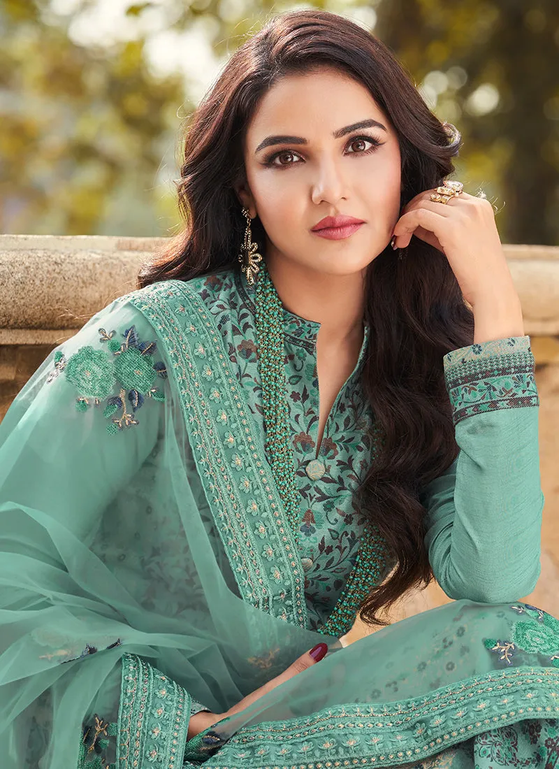 Blue Golden Embroidery Pakistani Pant Style Suit