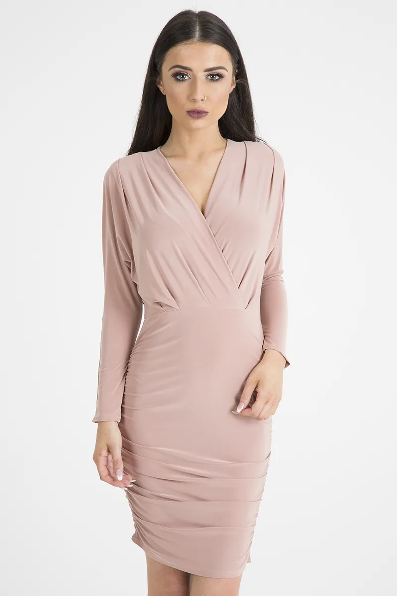 Blush Slinky Side Ruched Dress - Avery