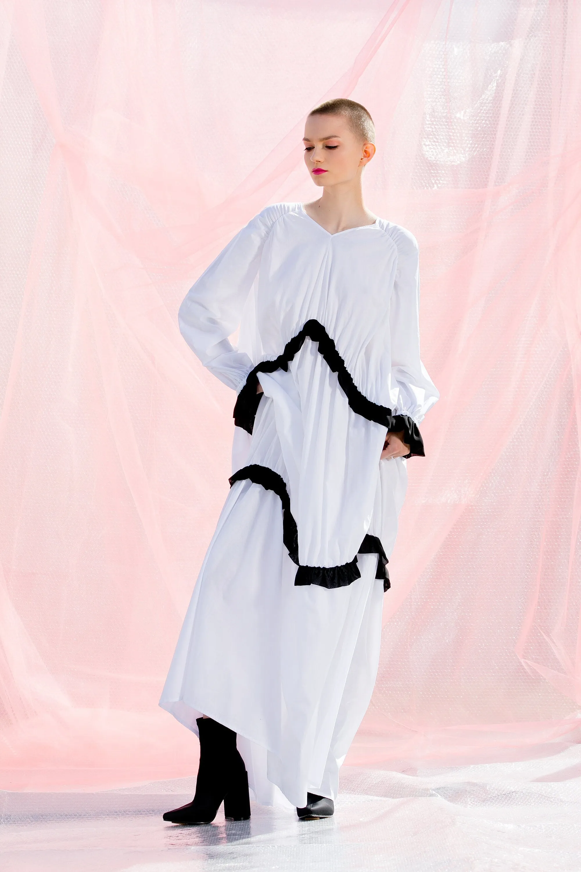 Boho Wedding Dress, Alternative Wedding Dress, White and Black Kaftan Dress, Casual Wedding Dress, Romantic Dress, Plus Size Clothing