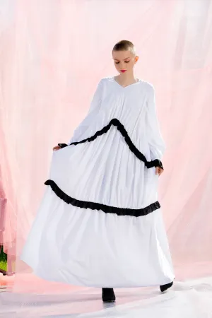 Boho Wedding Dress, Alternative Wedding Dress, White and Black Kaftan Dress, Casual Wedding Dress, Romantic Dress, Plus Size Clothing