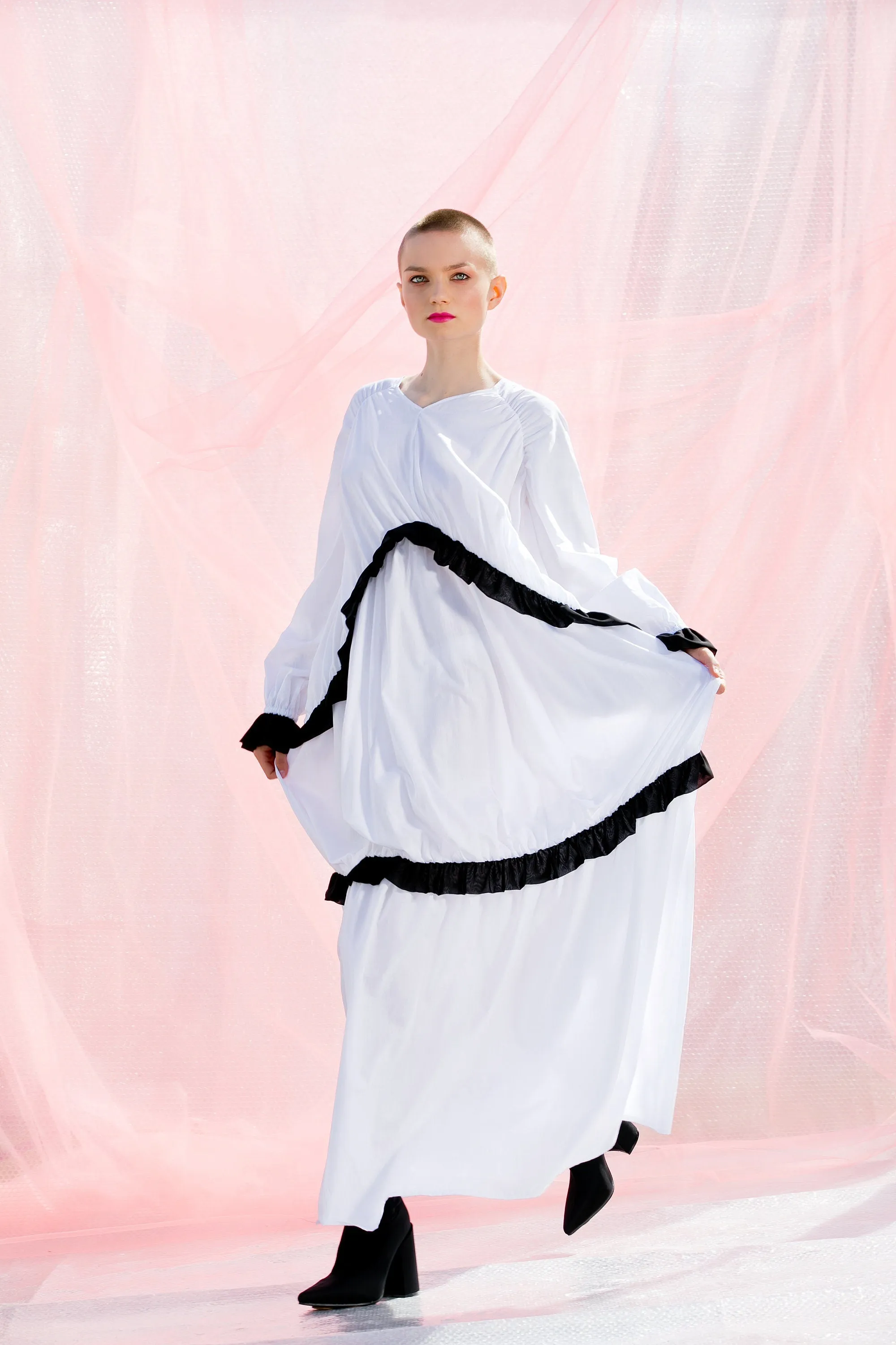 Boho Wedding Dress, Alternative Wedding Dress, White and Black Kaftan Dress, Casual Wedding Dress, Romantic Dress, Plus Size Clothing