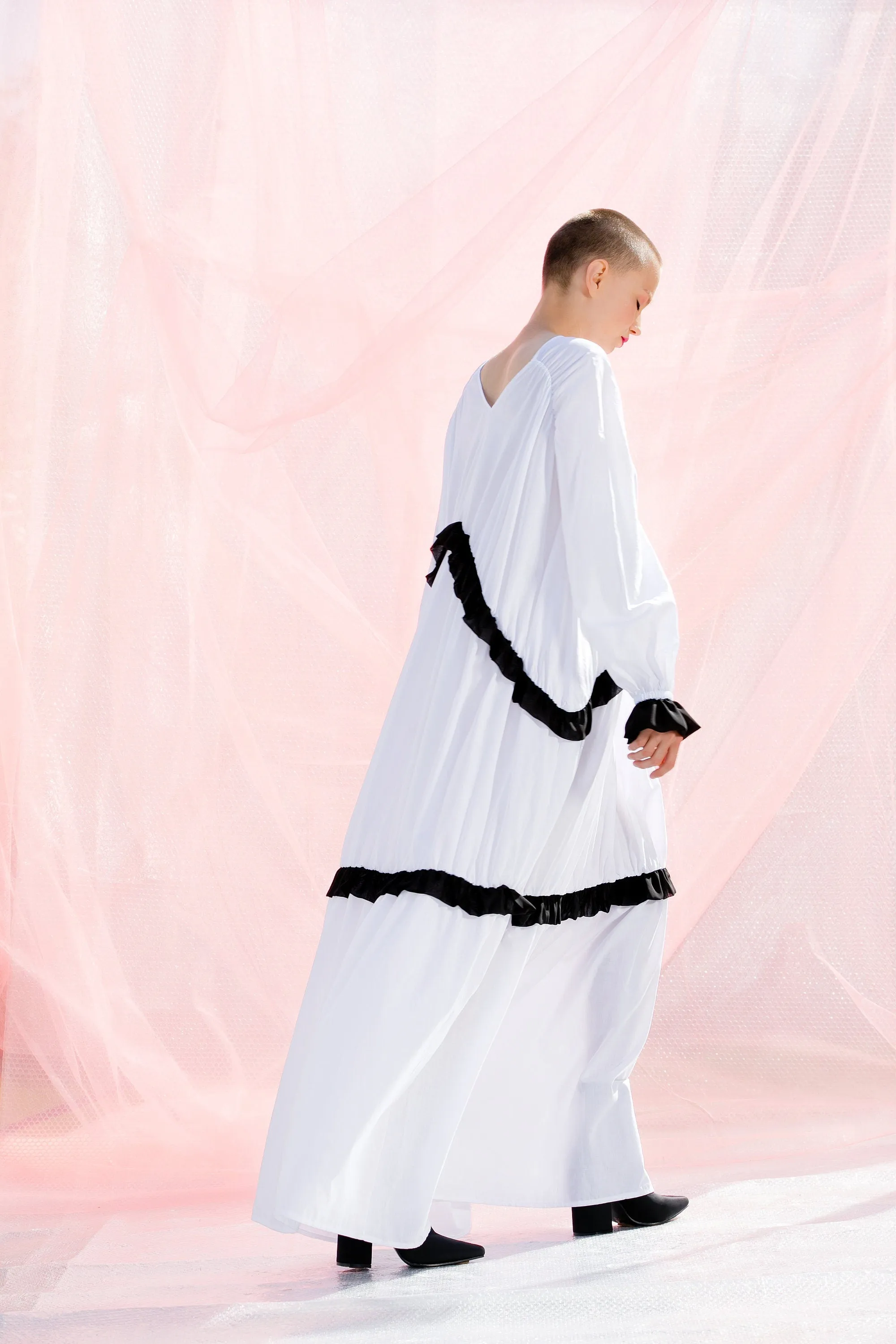 Boho Wedding Dress, Alternative Wedding Dress, White and Black Kaftan Dress, Casual Wedding Dress, Romantic Dress, Plus Size Clothing