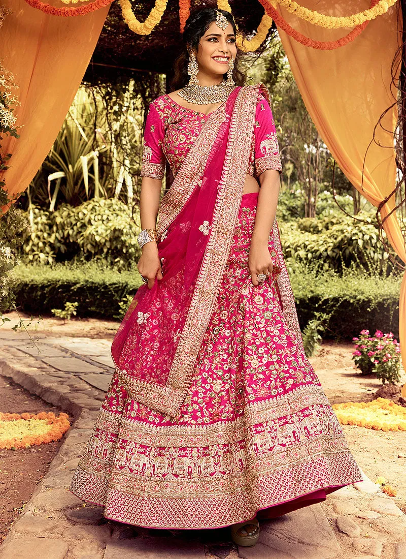 Bridal Pink Zari Zarkan Embroidered Wedding Lehenga Choli
