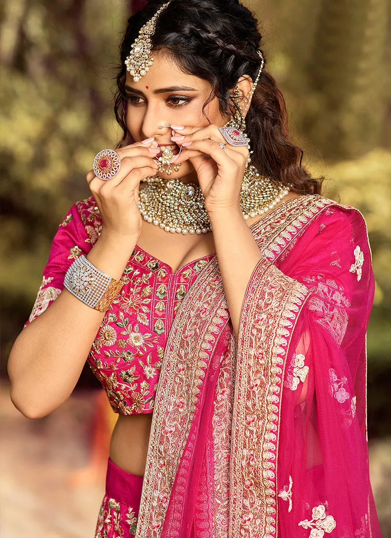Bridal Pink Zari Zarkan Embroidered Wedding Lehenga Choli