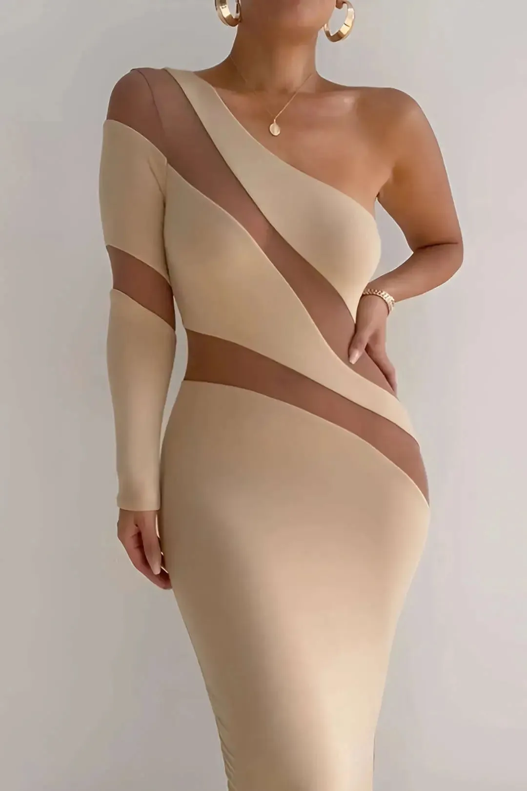 Bridget - Stylish Contrast Mesh Design Woman's Maxi Dress