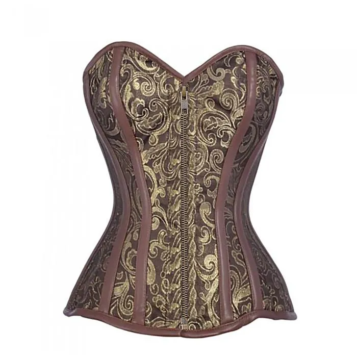 Carbonero Brown And Gold Brocade Steampunk Corset