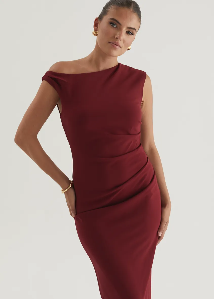 Carmella One Shoulder Maxi Dress - Burgundy